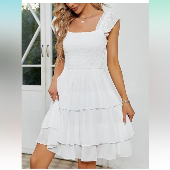 Chic White Tiered Mini Dress - Picture 1 of 4